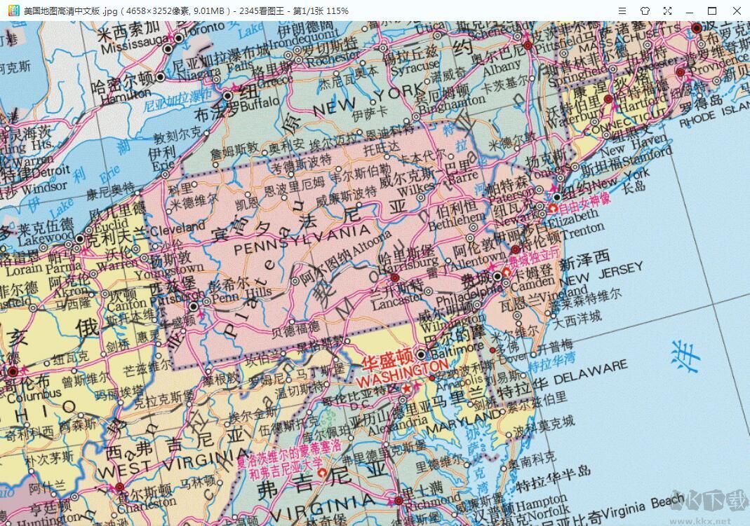 美國(guó)地圖高清中文版