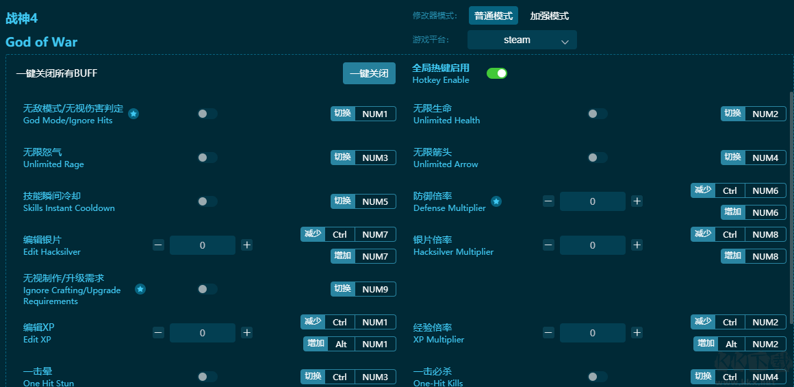 戰(zhàn)神4二十五項(xiàng)修改器綠色版