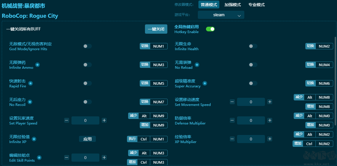 機械戰警:暴戾都市十九項修改器正式版